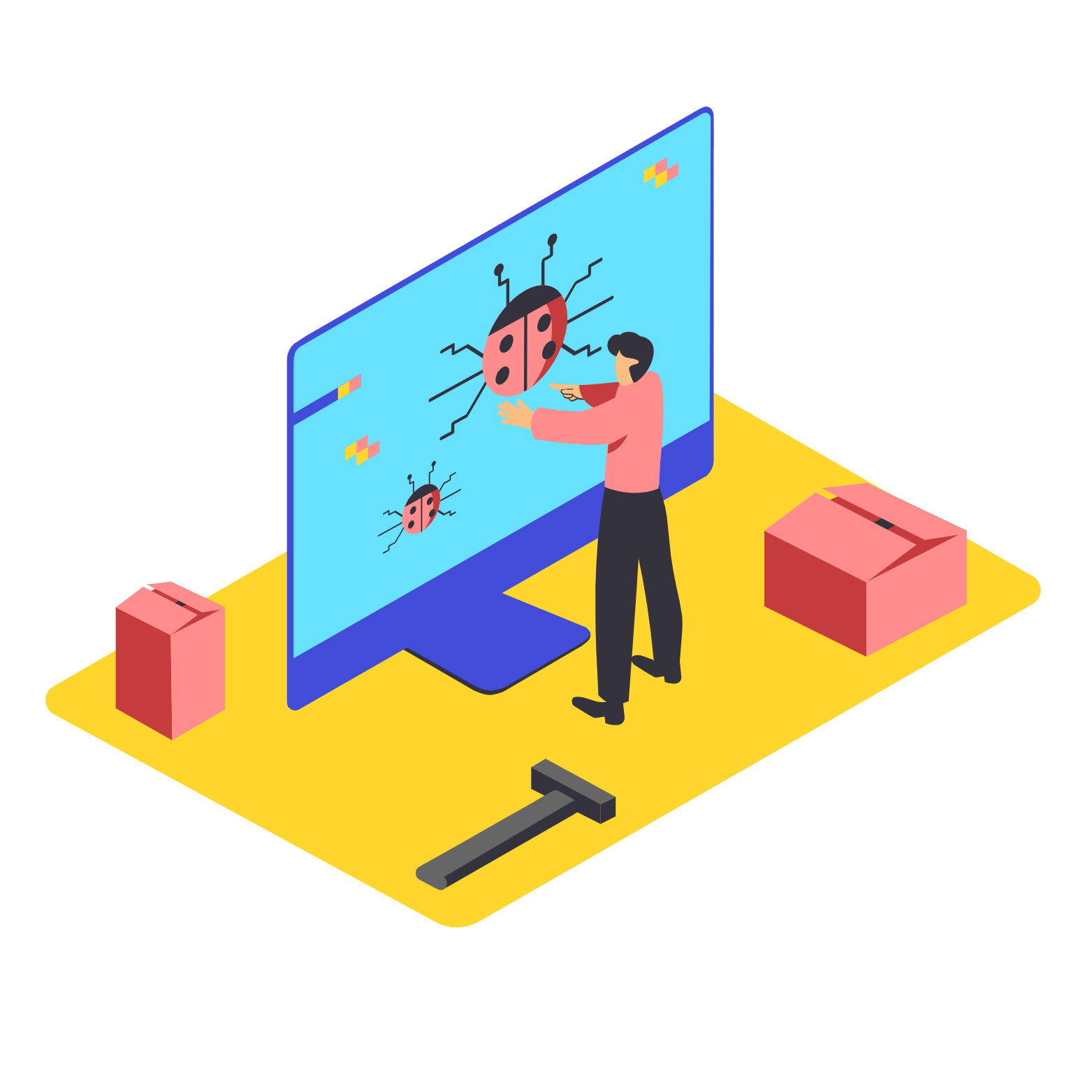 vector graphic of a person looking at a monitor